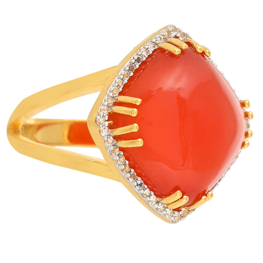 Inel din Argint 925 Placat cu Aur ( 4.07 grame ) cu Carneol și Topaz Alb 9.69 Carate