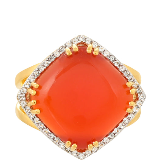 Inel din Argint 925 Placat cu Aur ( 4.07 grame ) cu Carneol și Topaz Alb 9.69 Carate