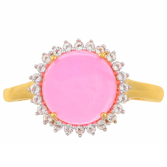 Inel din Argint 925 Placat cu Aur ( 2.48 grame ) cu Opal Etiopian Neon Roz și Topaz Alb 1.98 Carate
