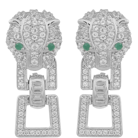 Cercei din Argint 925 ( 7.41 grame ) cu Smarald Brazilian și Topaz Alb 1.82 Carate