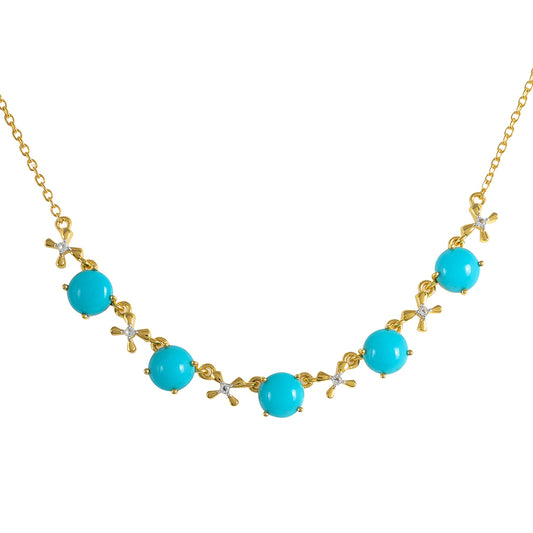 Colier din Argint 925 Placat cu Aur ( 6.94 grame ) cu Turcoaz ”Frumoasa Adormită” și Topaz Alb 6.45 Carate