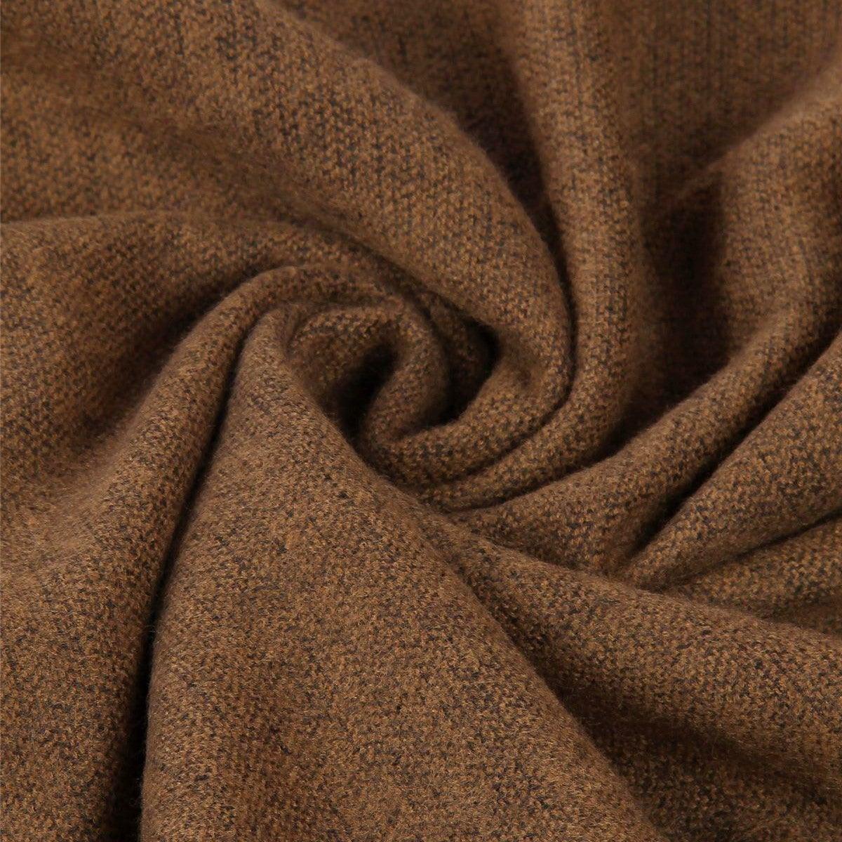 Eșarfă-Șal, 60 cm x 170 cm, cu Pompoane din Blană Naturală, Maro - Bijuterii TV