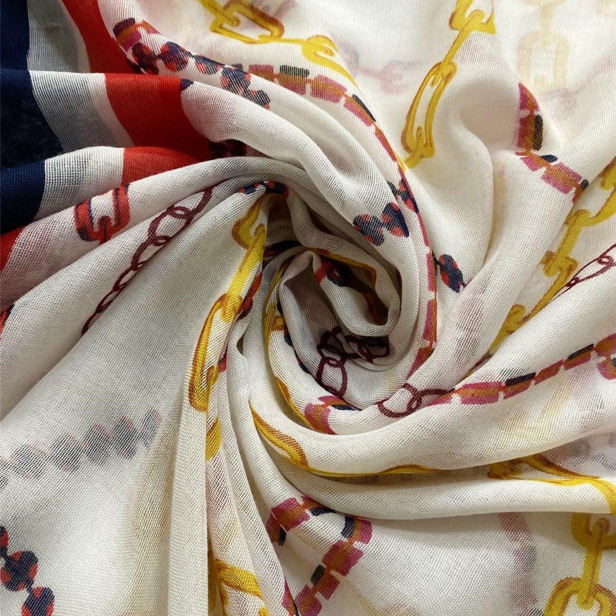 Eșarfă-Șal din Bumbac, 90 cm x 180 cm, Model cu Lanț - Bijuterii TV