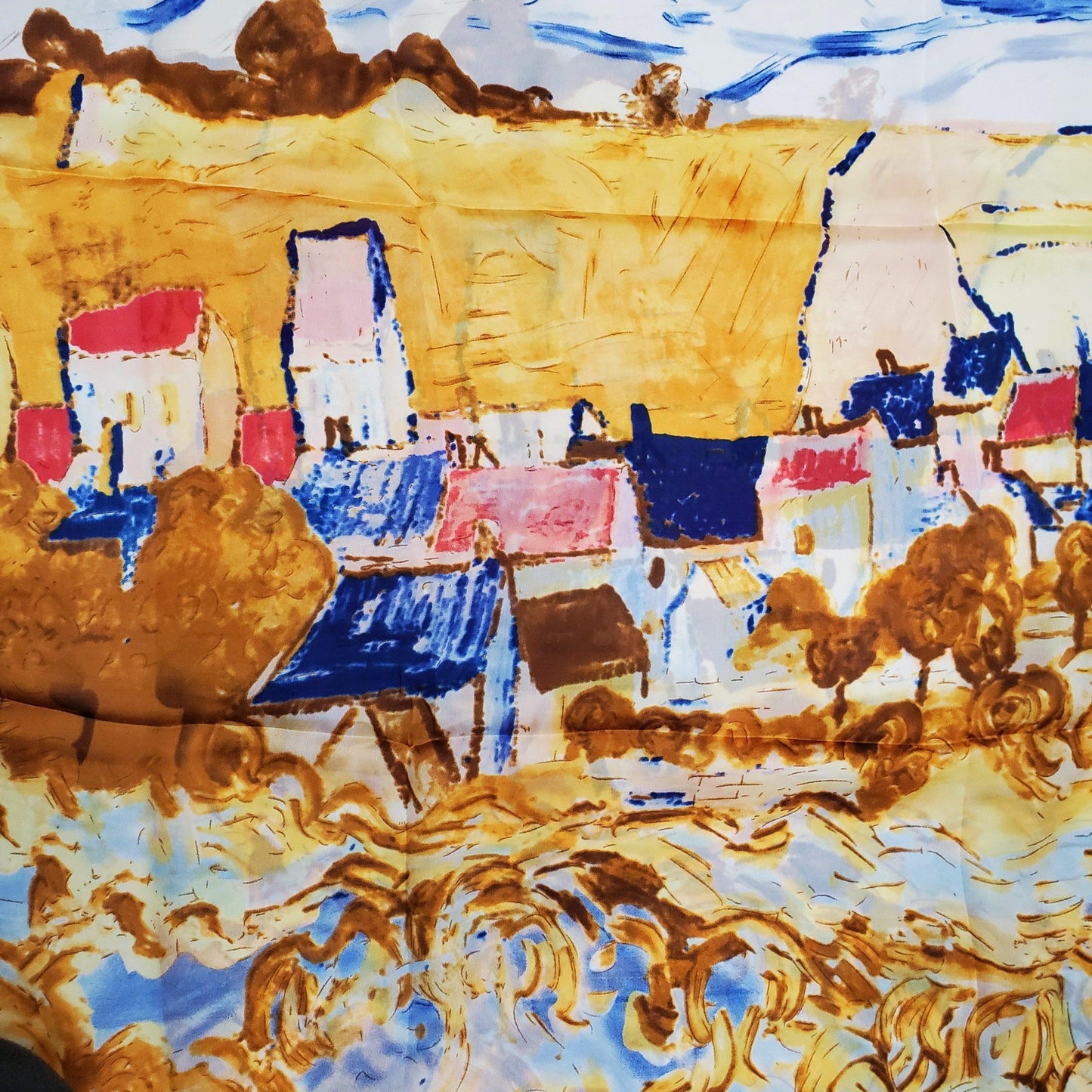 Eșarfă-Șal din Mătase 100% Autentică, 90cm x 180cm, Model Stil Impresionist - Bijuterii TV