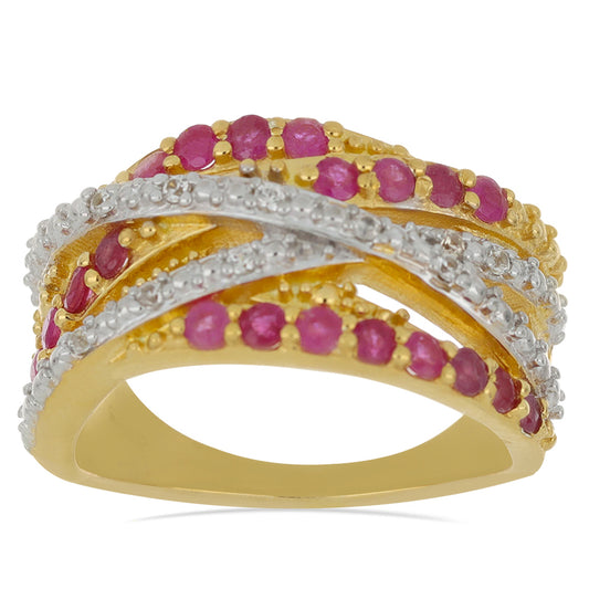 Inel din Argint 925 Placat cu Aur ( 6.89 grame ) cu Rubin Malagasy și Zircon Alb Natural 1.34 Carate