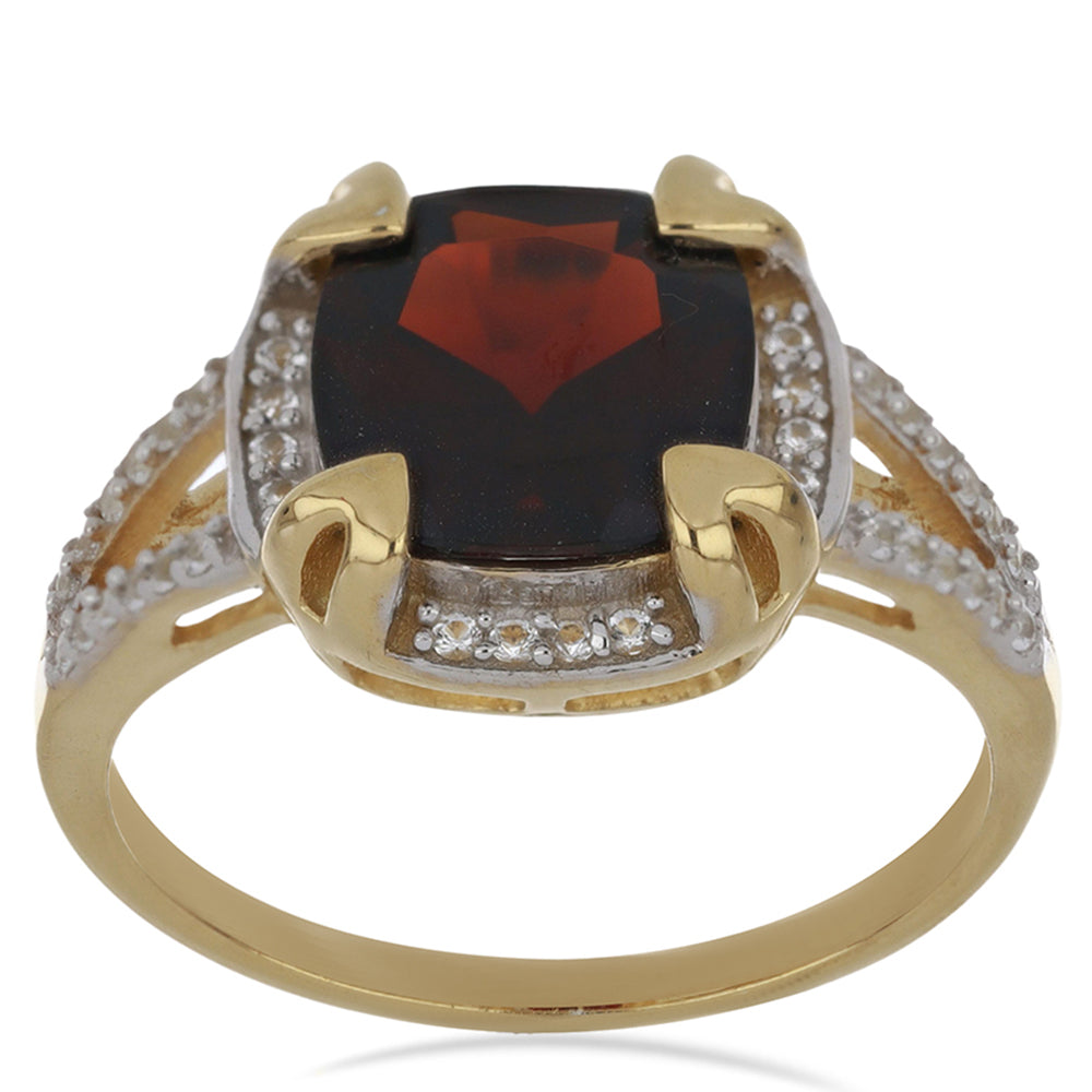 Inel din Argint 925 Placat cu Aur ( 3.58 grame ) cu Granat Barton și Topaz Alb 4.7 Carate