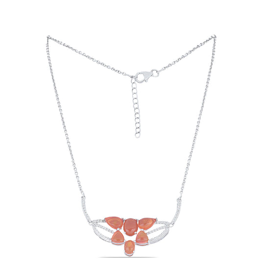 Colier din Argint 925 ( 7.68 grame ) cu Opal Etiopian Lega Dembi Portocaliu și Topaz Alb 4.7 Carate