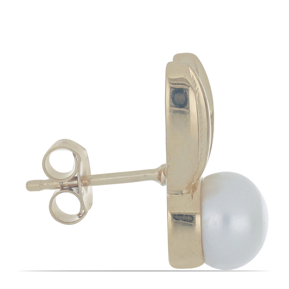 Cercei din Argint 925 Placat cu Aur ( 4.33 grame ) cu Perlă de Apă Dulce Albă 5.96 Carate