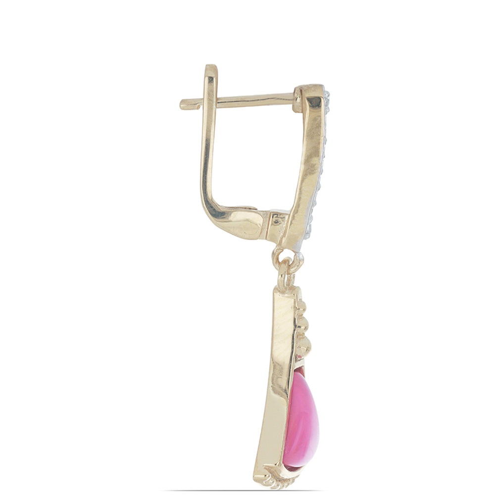 Cercei din Argint 925 Placat cu Aur ( 4.78 grame ) cu Opal Lega Dembi Roz și Topaz Alb 1.63 Carate