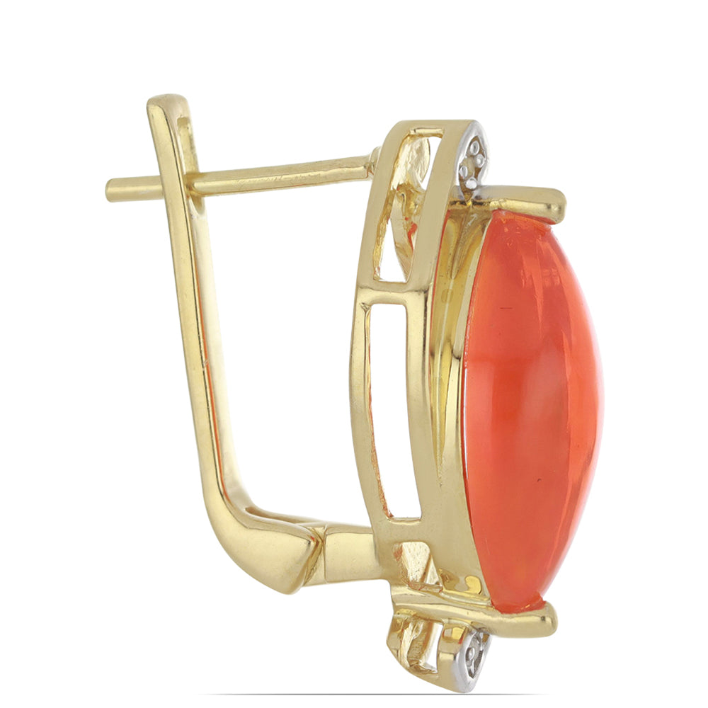 Cercei din Argint 925 Placat cu Aur ( 5.44 grame ) cu Opal Etiopian Lega Dembi Portocaliu și Topaz Alb 4.9 Carate