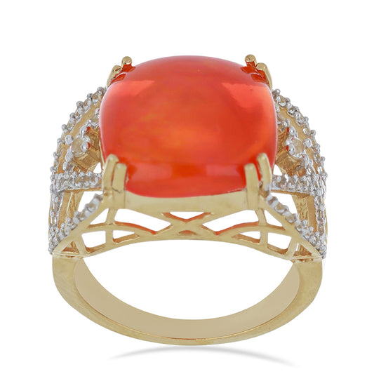 Inel din Argint 925 Placat cu Aur ( 3.65 grame ) cu Opal Etiopian Lega Dembi Portocaliu și Topaz Alb 6.28 Carate