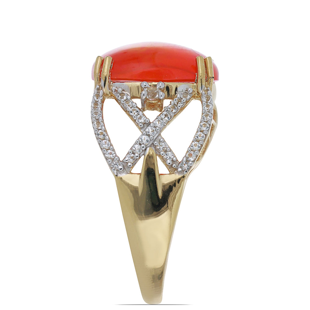 Inel din Argint 925 Placat cu Aur ( 3.65 grame ) cu Opal Etiopian Lega Dembi Portocaliu și Topaz Alb 6.28 Carate