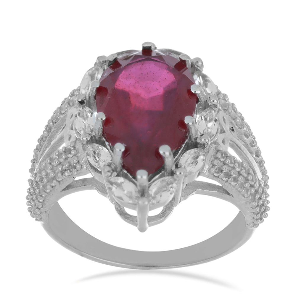 Inel din Argint 925 ( 4.62 grame ) cu Rubin Malagasy și Topaz Alb 7.21 Carate