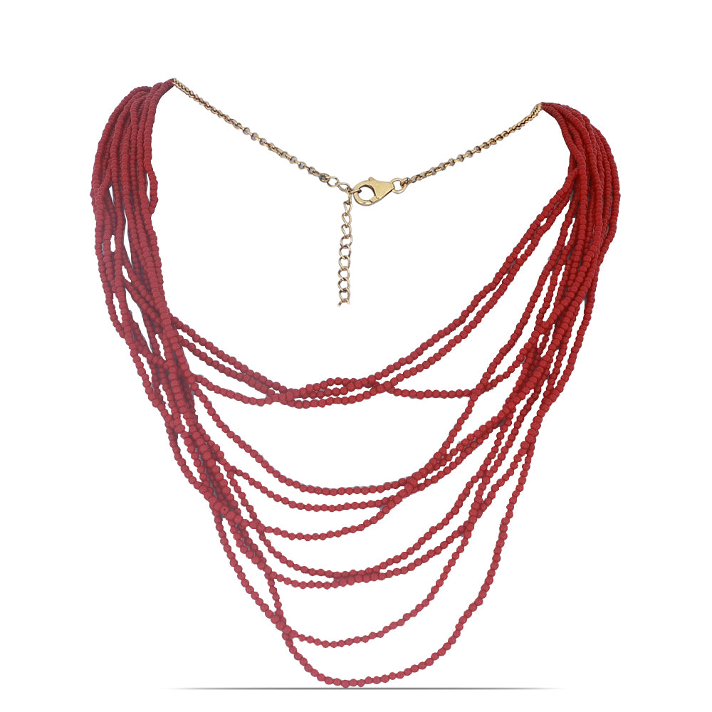 Colier din Argint 925 Placat cu Aur ( 1.5 grame ) cu Coral Roșu Burete 109 Carate