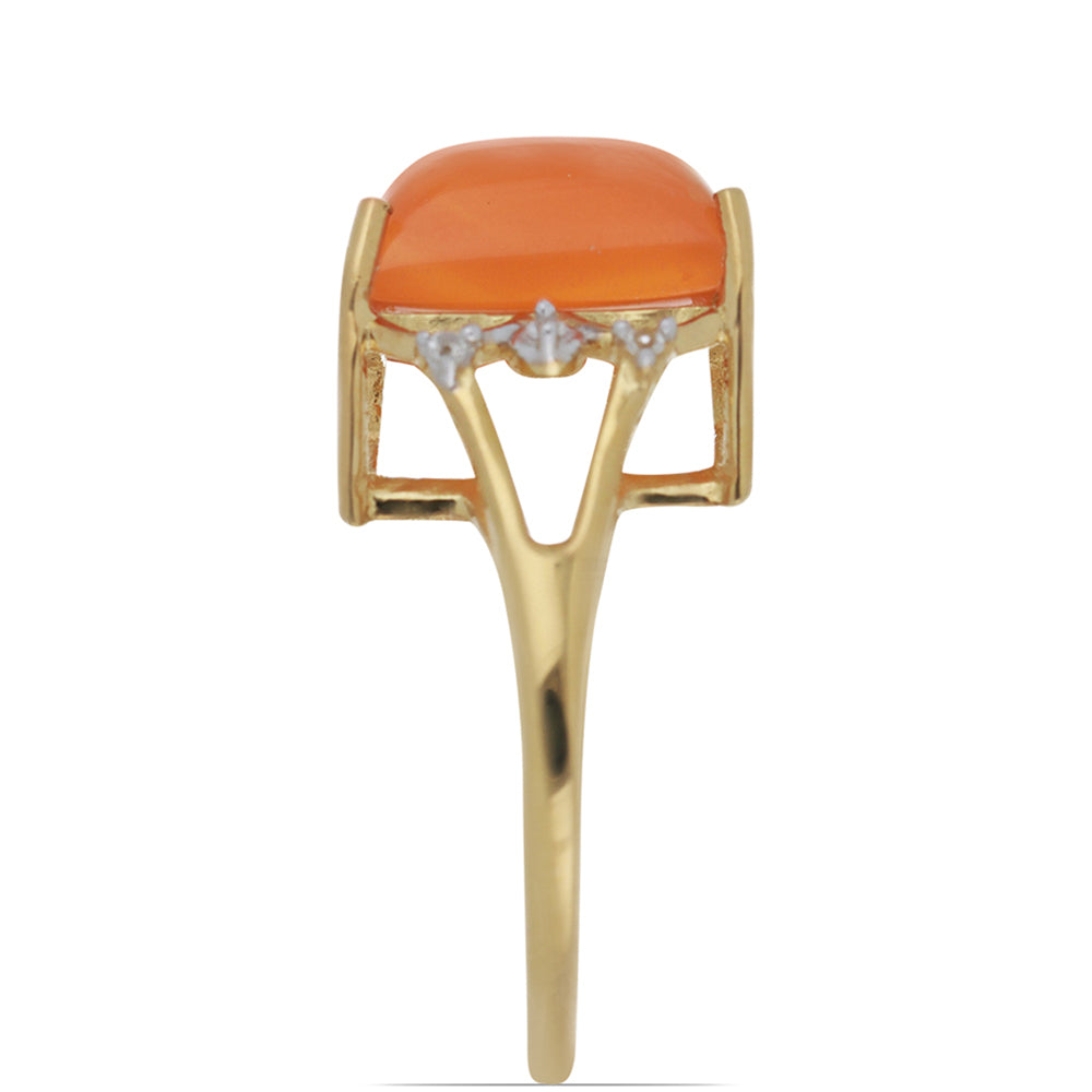 Inel din Argint 925 Placat cu Aur ( 2.94 grame ) cu Carneol Tagebau și Topaz Alb 8.92 Carate