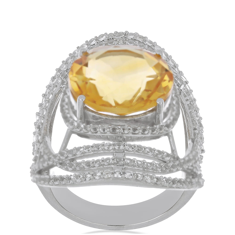 Inel din Argint 925 ( 8.27 grame ) cu Citrin Ural și Topaz Alb 10.26 Carate