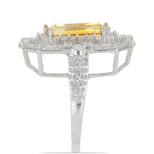 Inel din Argint 925 ( 5.82 grame ) cu Citrin Ural și Topaz Alb 6.93 Carate