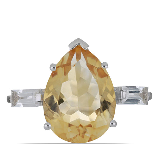 Inel din Argint 925 ( 3.71 grame ) cu Citrin Ural și Topaz Alb 7.98 Carate