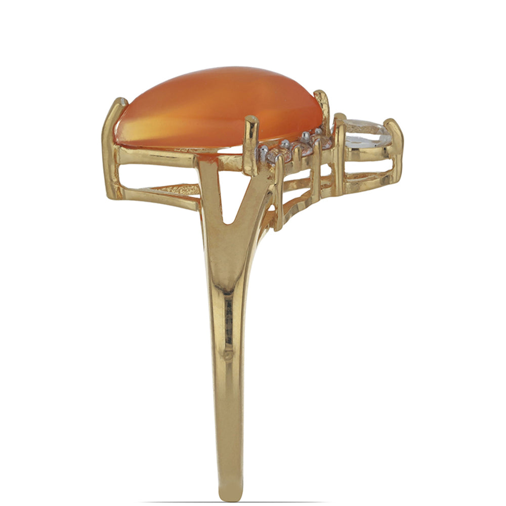 Inel din Argint 925 Placat cu Aur ( 3.16 grame ) cu Carneol Tagebau și Topaz Alb 3.18 Carate