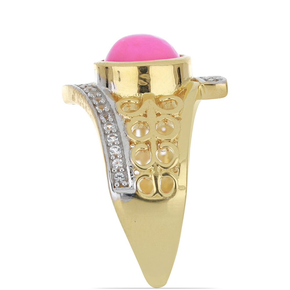 Inel din Argint 925 Placat cu Aur ( 5.89 grame ) cu Opal Etiopian Lega Dembi Roz și Topaz Alb 1.91 Carate