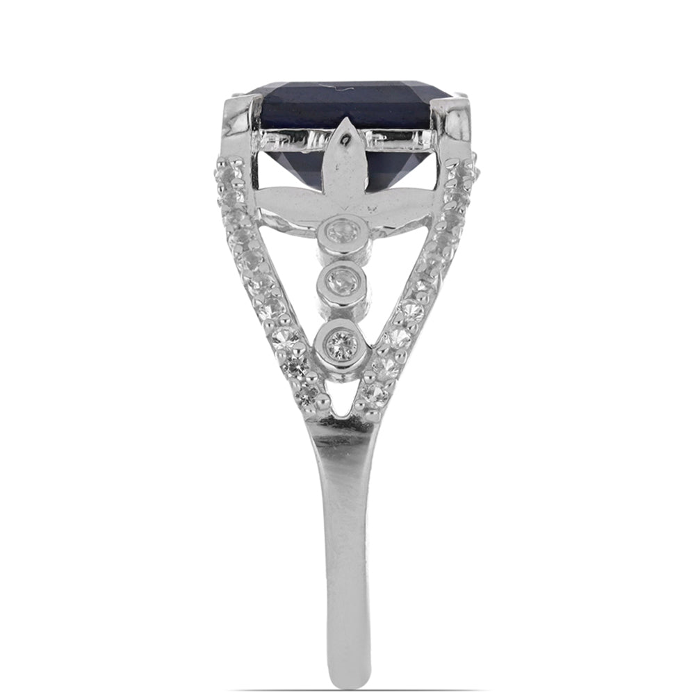 Inel din Argint 925 ( 3.08 grame ) cu Safir Albastru Rosebery și Topaz Alb 3.91 Carate