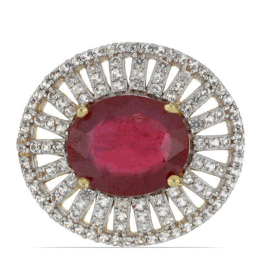 Inel din Argint 925 Placat cu Aur ( 4.19 grame ) cu Rubin Malagasy și Topaz Alb 7.46 Carate