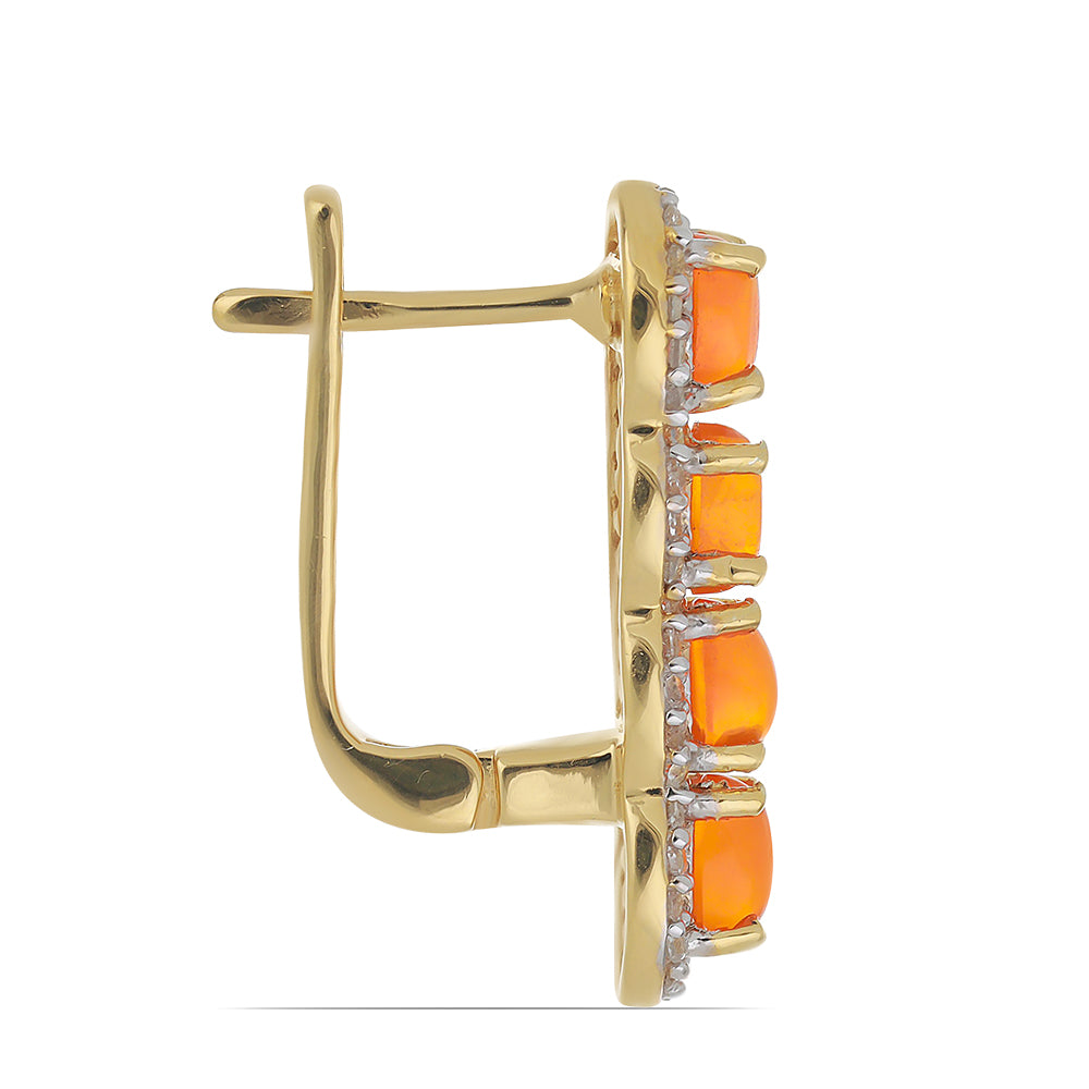 Cercei din Argint 925 Placat cu Aur ( 5.21 grame ) cu Opal Etiopian Lega Dembi Portocaliu și Topaz Alb 2.01 Carate