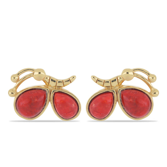 Cercei din Argint 925 Placat cu Aur ( 4.51 grame ) cu Coral Roșu Burete 3.51 Carate