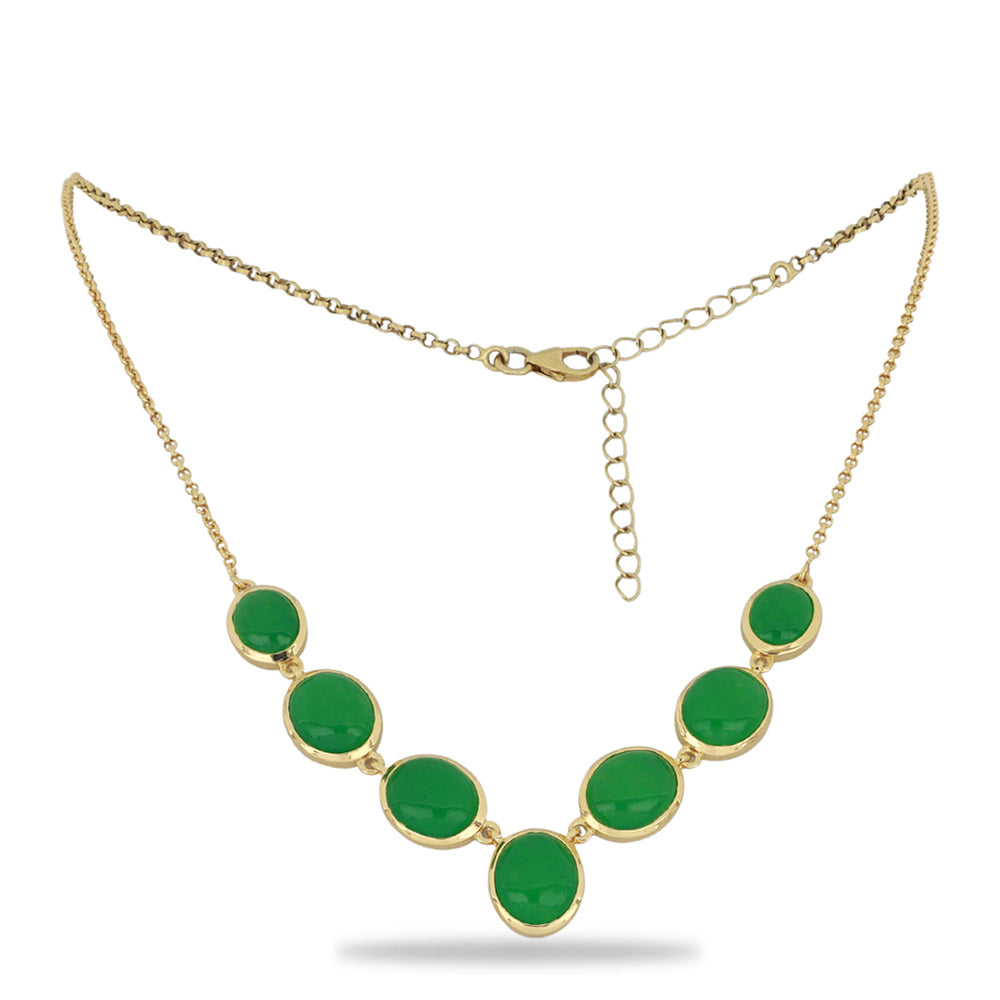 Colier din Argint 925 Placat cu Aur ( 9.51 grame ) cu Jadeit Verde 26.52 Carate