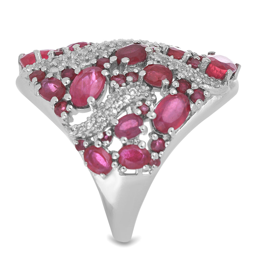 Inel din Argint 925 ( 9.53 grame ) cu Rubin Malagasy și Topaz Alb 10.2 Carate