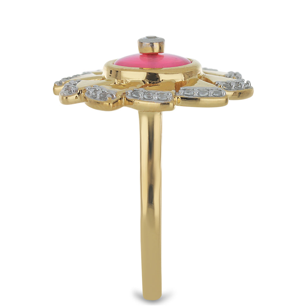 Inel din Argint 925 Placat cu Aur ( 5.33 grame ) cu Opal Lega Dembi Roz și Topaz Alb 1.01 Carate