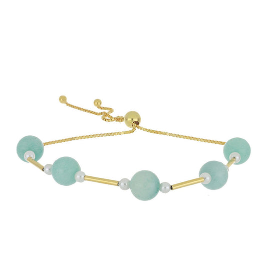 Brățară din Argint 925 Placat cu Aur ( 2.2 grame ) cu Amazonit și Perlă de Apă Dulce Albă 21 Carate