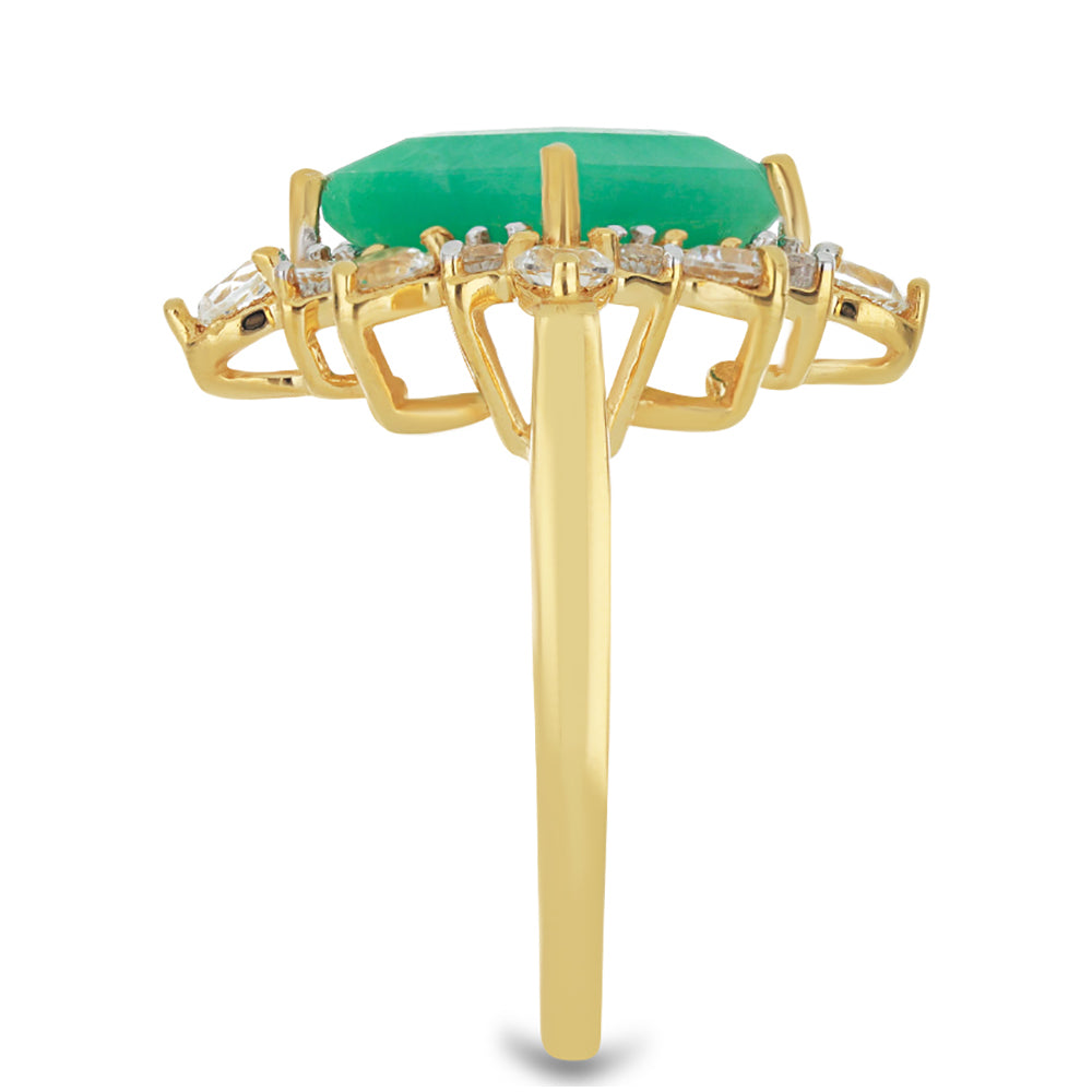 Inel din Argint 925 Placat cu Aur ( 4.05 grame ) cu Smarald Brazilian și Topaz Alb 6.2 Carate