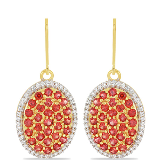 Cercei din Aur de 9K ( 4.54 grame ) cu Safir Roșu Rosebery și Zircon Alb Natural 3.62 Carate