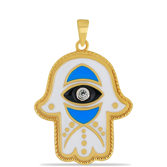 Pandantiv din Argint 925 Placat cu Aur ( 3.49 grame ) cu Email și Topaz Alb 0.02 Carate