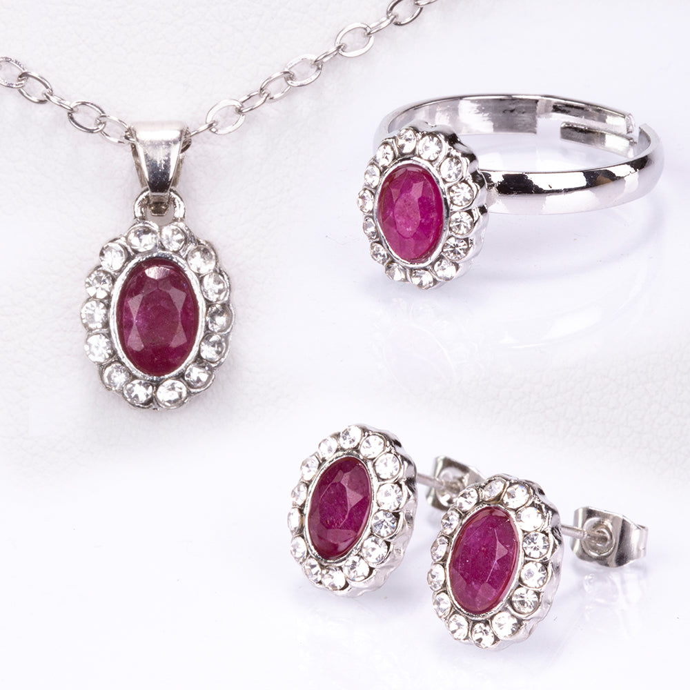 Set din Aliaj Placat cu Aur ( 9.1 grame ) cu Rubin și Cristal Alb Emporia® 4.08 Carate ( Colier+Cercei+Inel+Pandantiv ) 1 