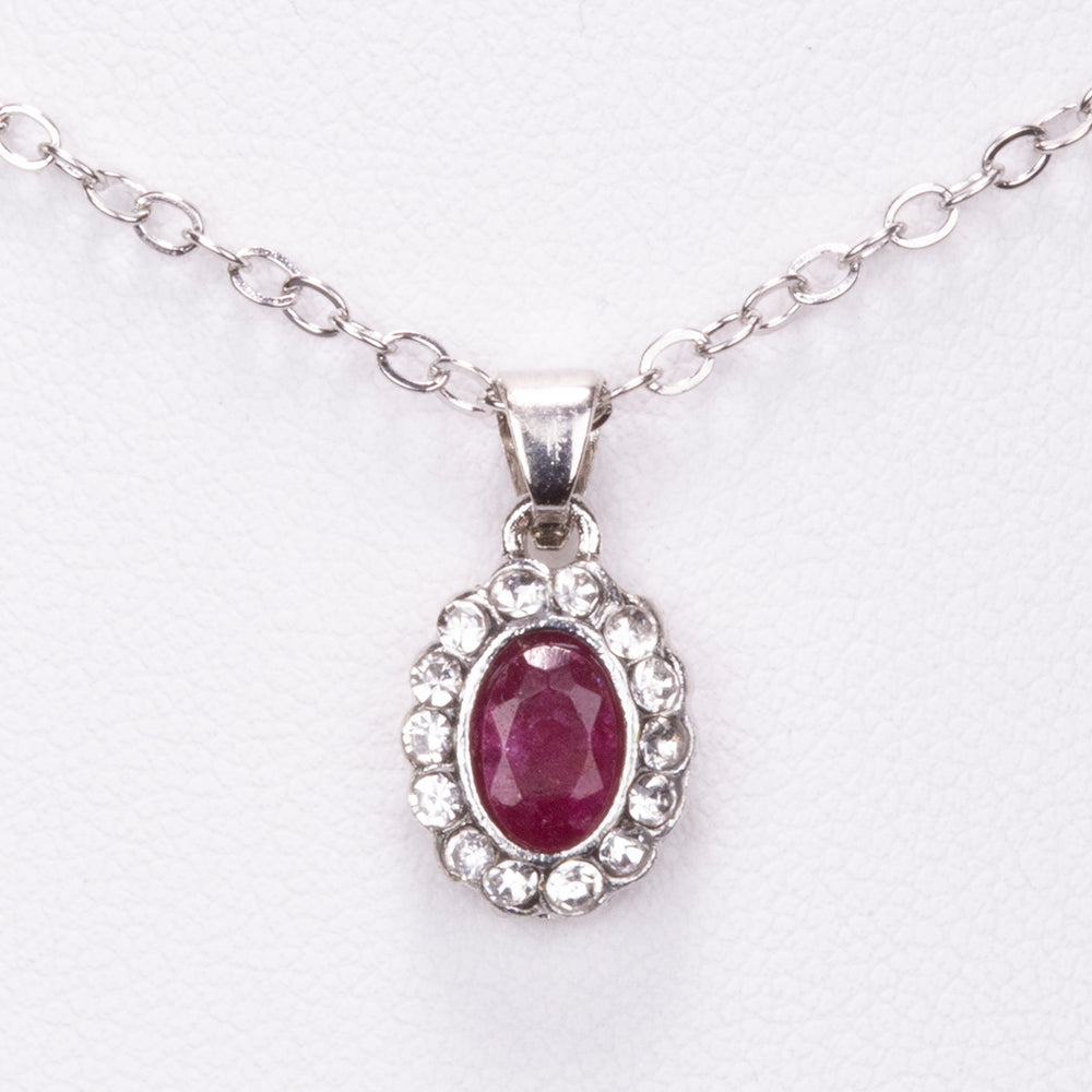 Set din Aliaj Placat cu Aur ( 9.1 grame ) cu Rubin și Cristal Alb Emporia® 4.08 Carate ( Colier+Cercei+Inel+Pandantiv )