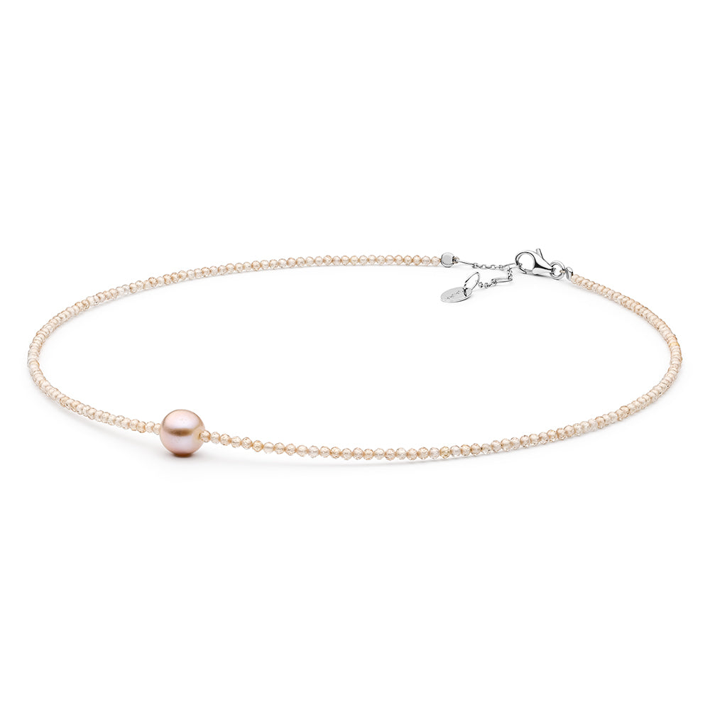 Colier din Argint 925 ( 0.65 grame ) cu Perlă de Apă Dulce Culoarea Lavandei și Zircon Cubic