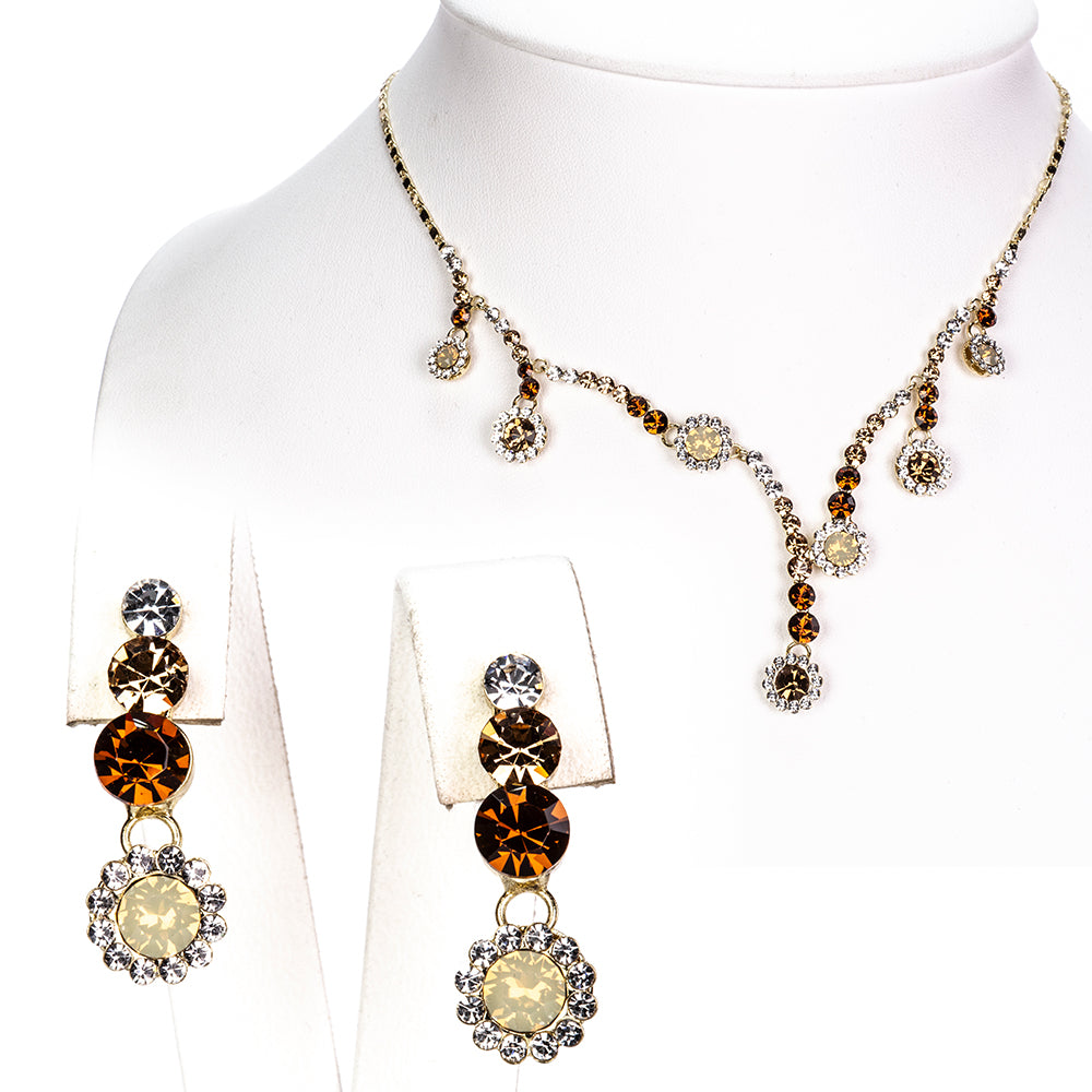 Set din Aliaj Placat cu Aur cu Perlă de cristal și Cristal Alb Emporia® ( Colier+Cercei )