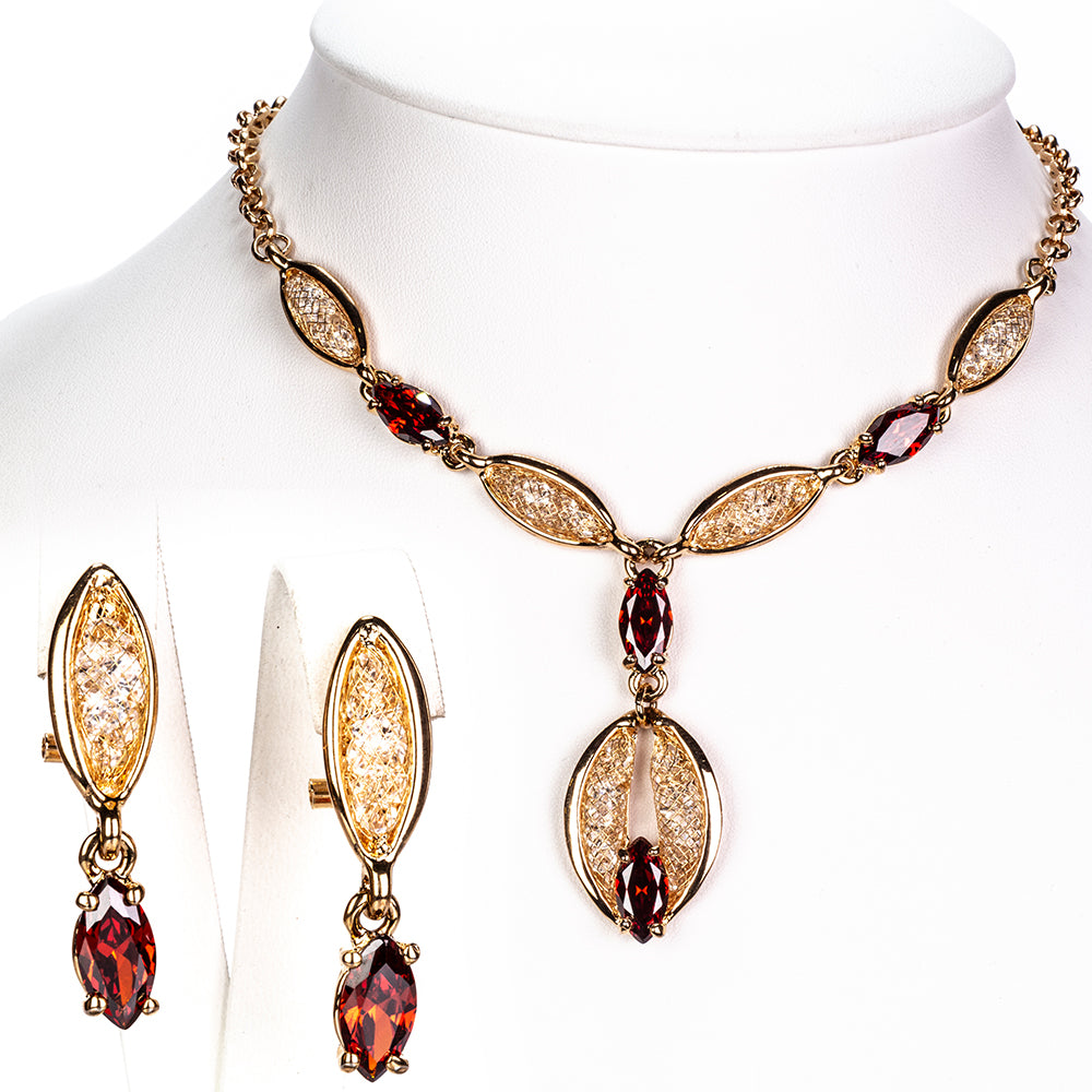 Set din Aliaj Placat cu Aur cu Cristal Roșu Emporia® ( Colier+Cercei ) 1 