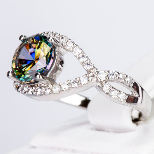 Inel din Aliaj Placat cu Aur cu Cristal Verde Emporia® și Cristal Alb Emporia®