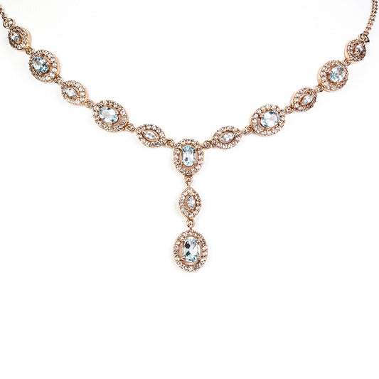 Colier din Argint 925 Placat cu Aur ( 11.33 grame ) cu Topaz Albastru ca Cerul și Topaz Alb 7.03 Carate