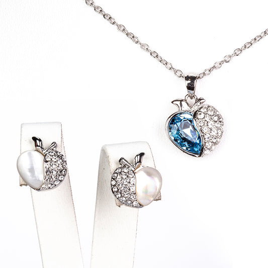 Set din Aliaj Placat cu Aur cu Cristal Albastru Emporia® ( Cercei+Pandantiv )