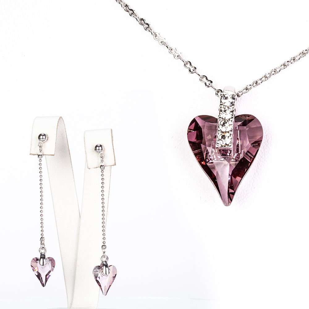 Set din Aliaj Placat cu Aur cu Cristal Violet Emporia® ( Cercei+Pandantiv )