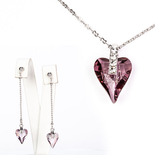 Set din Aliaj Placat cu Aur cu Cristal Violet Emporia® ( Cercei+Pandantiv )