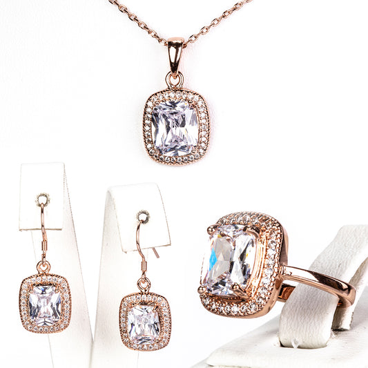 Set din Aliaj Placat cu Aur cu Cristal Alb Emporia® ( Colier+Cercei+Inel )