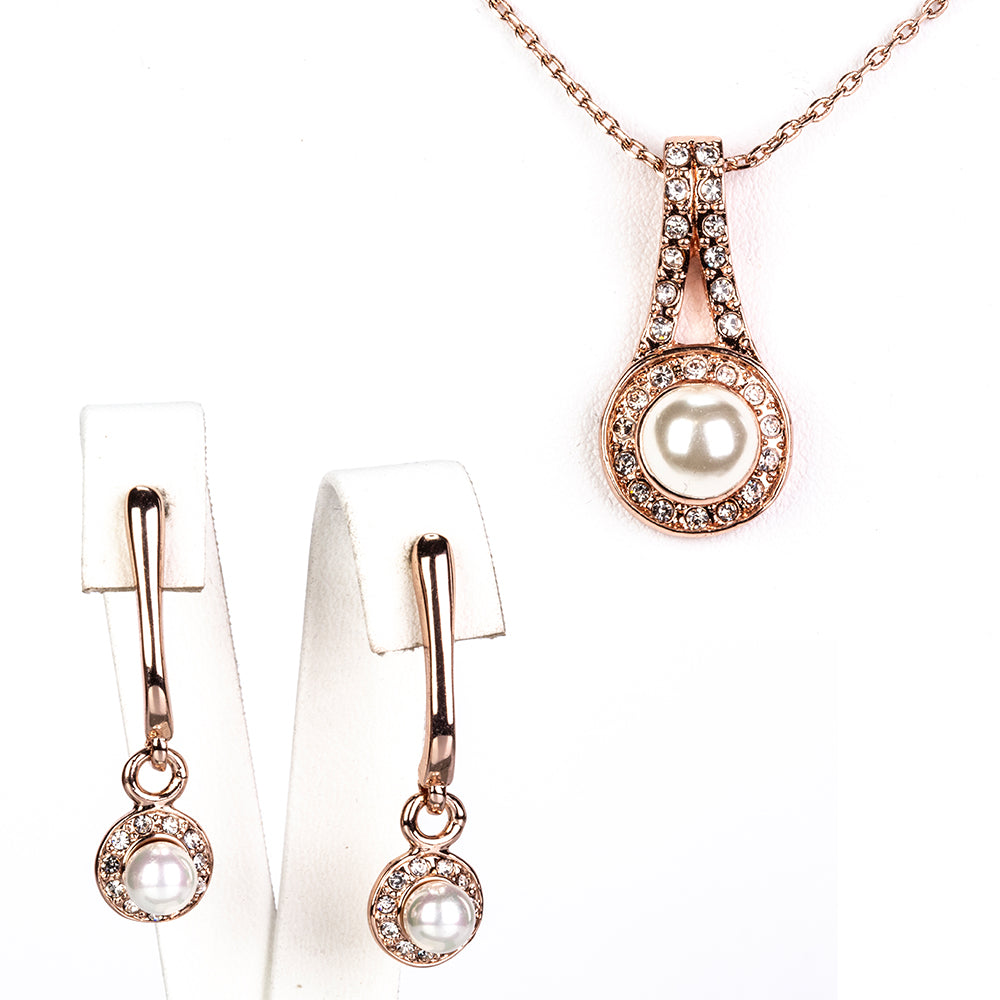 Set din Aliaj Placat cu Aur cu Perlă de cristal și Cristal Alb Emporia® ( Colier+Cercei ) 1 