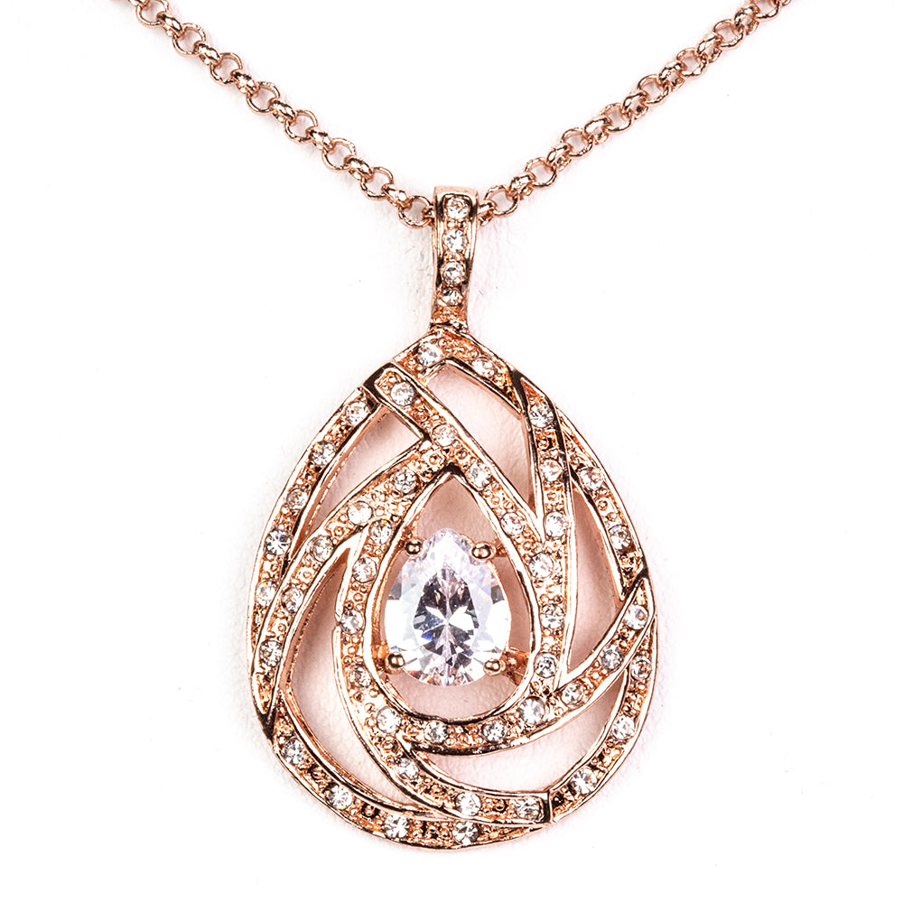 Set din Aliaj Placat cu Aur cu Cristal Alb Emporia® ( Colier+Cercei+Pandantiv ) 2 
