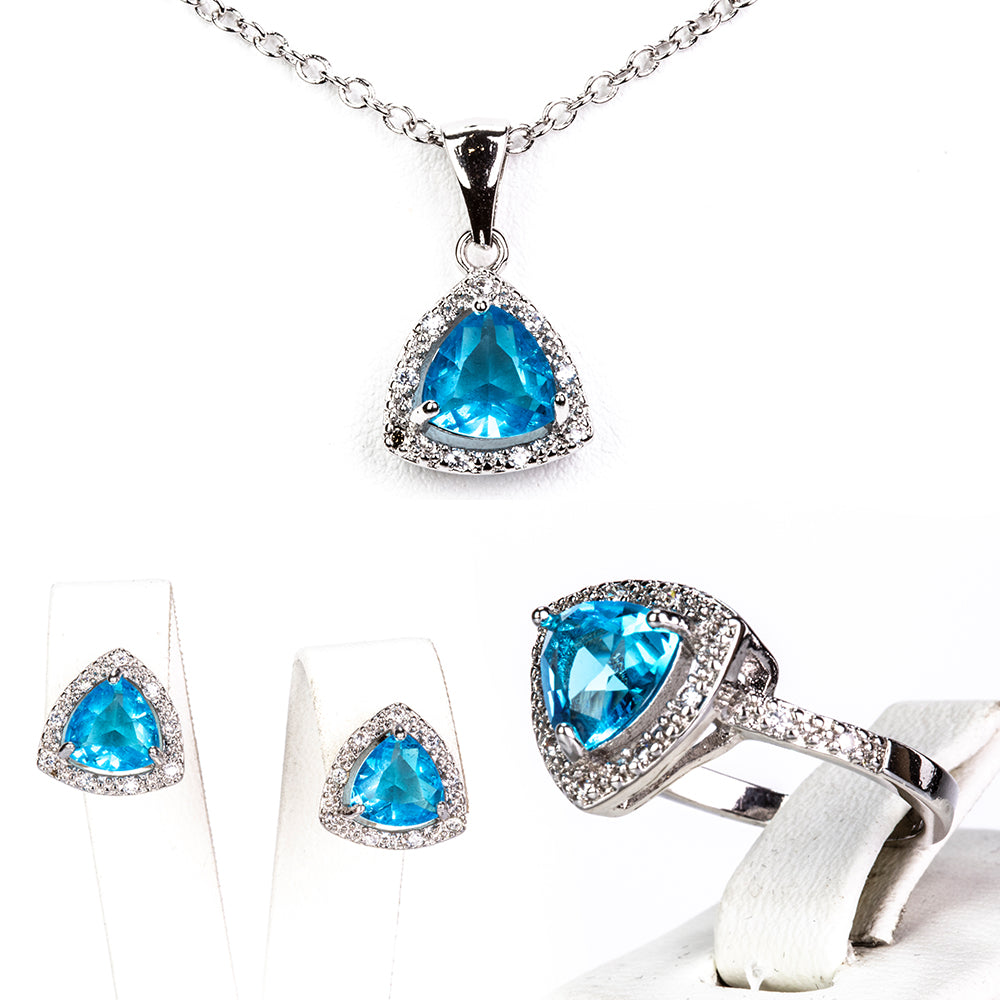 Set din Aliaj Placat cu Aur cu Cristal Albastru Emporia® ( Colier+Cercei+Inel ) 1 