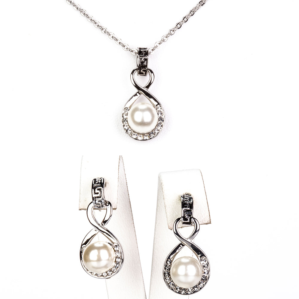 Set din Aliaj Placat cu Aur cu Perlă de cristal și Cristal Alb Emporia® ( Colier+Cercei ) 1 